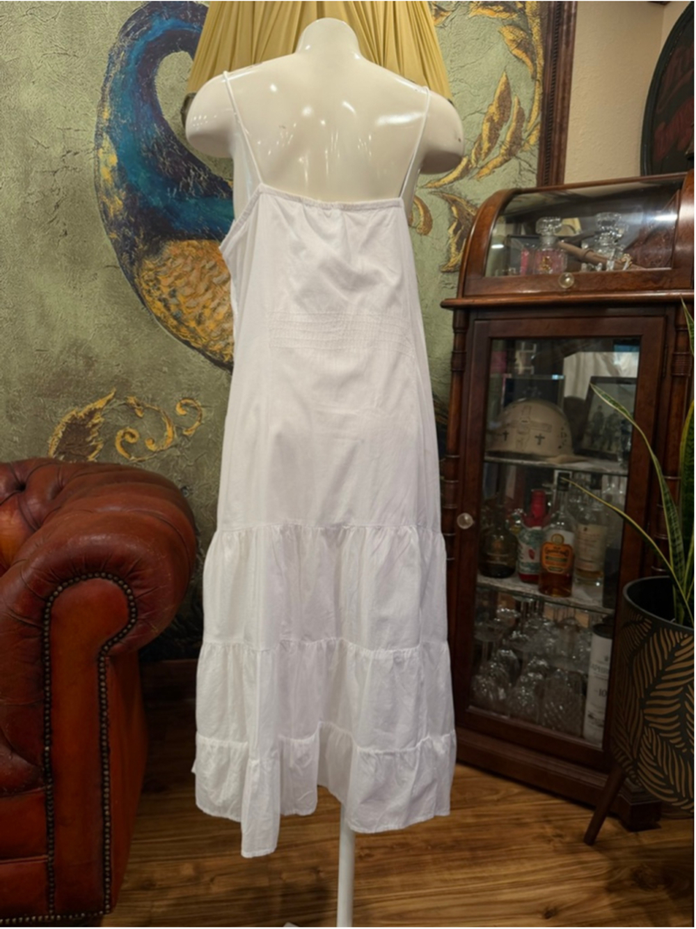 Karina-Highway White 100% Cotton Eyelet Tiered Midi Dress Resort Boho Medium - Picture 7 of 13